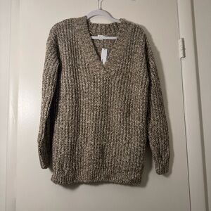 Garage V-Neck Oversized Sweater in Brown and Cream